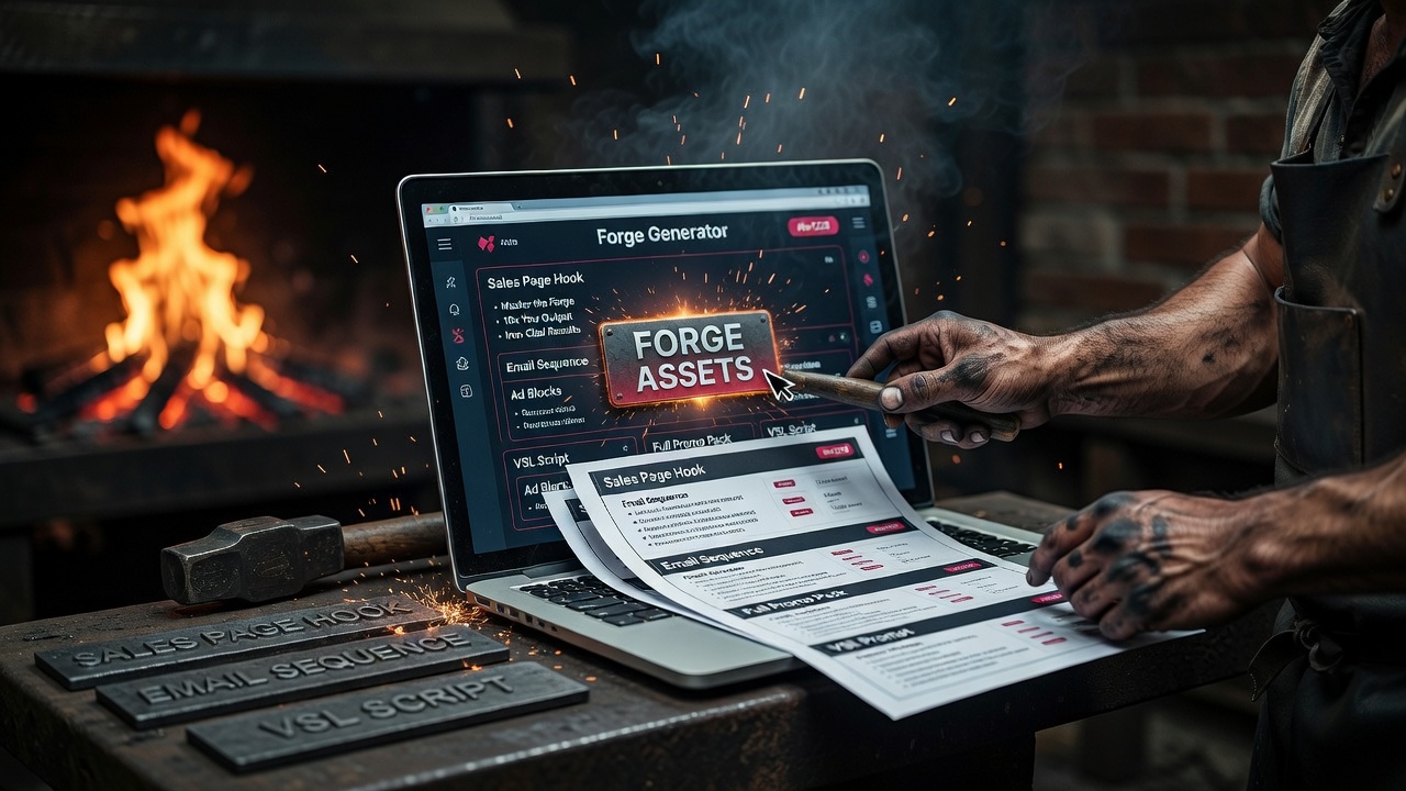 The generator demo in action from the VSL - forging assets for your solo ad campaign